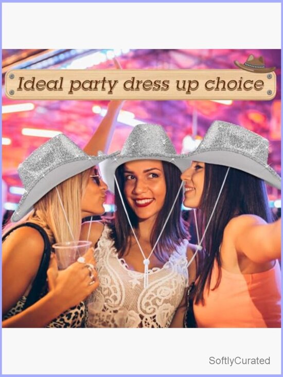 12 Pcs Sparkly Cowboy Hats & Bandanas Set Western Party Hats Adjustable